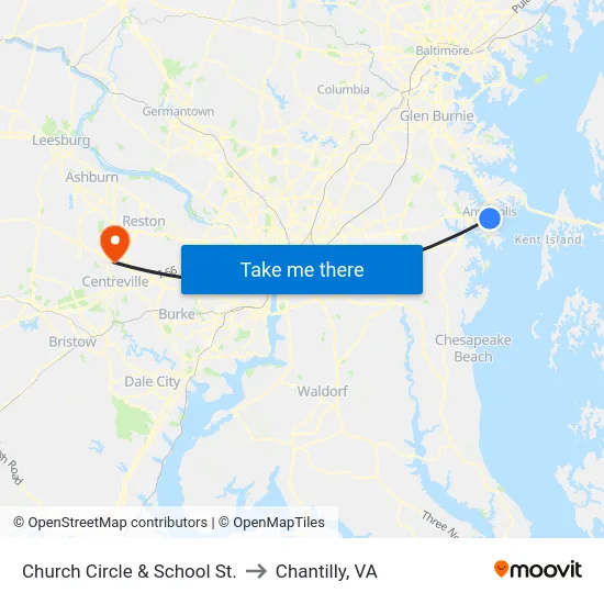 Church Circle & School St. to Chantilly, VA map