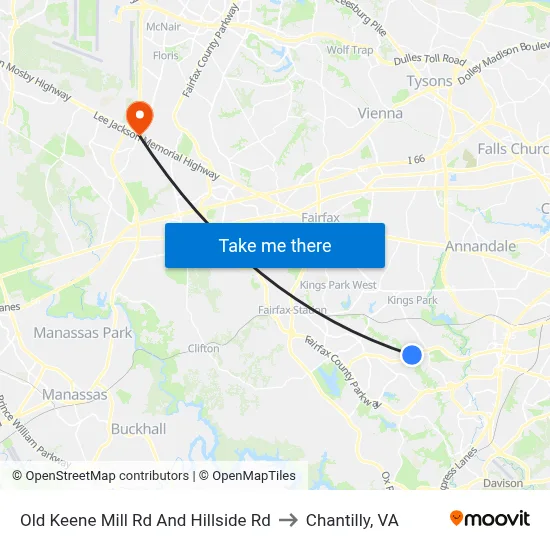 Old Keene Mill Rd And Hillside Rd to Chantilly, VA map