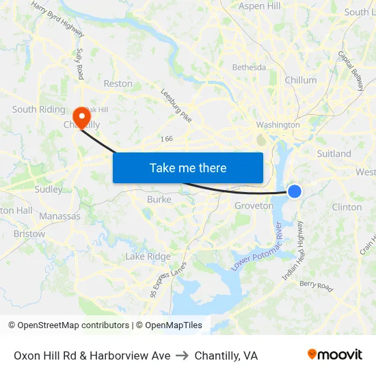 Oxon Hill Rd & Harborview Ave to Chantilly, VA map