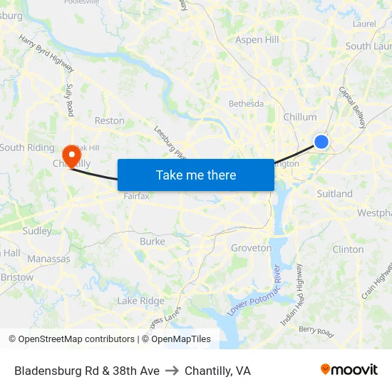 Bladensburg Rd & 38th Ave to Chantilly, VA map