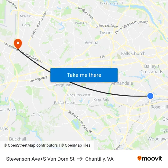 Stevenson Ave+S Van Dorn St to Chantilly, VA map