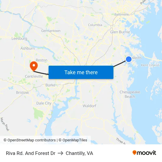 Riva Rd. And Forest Dr to Chantilly, VA map