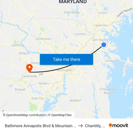 Baltimore Annapolis Blvd & Mountain Rd to Chantilly, VA map