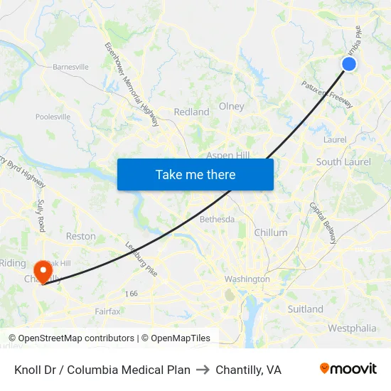 Knoll Dr / Columbia Medical Plan to Chantilly, VA map