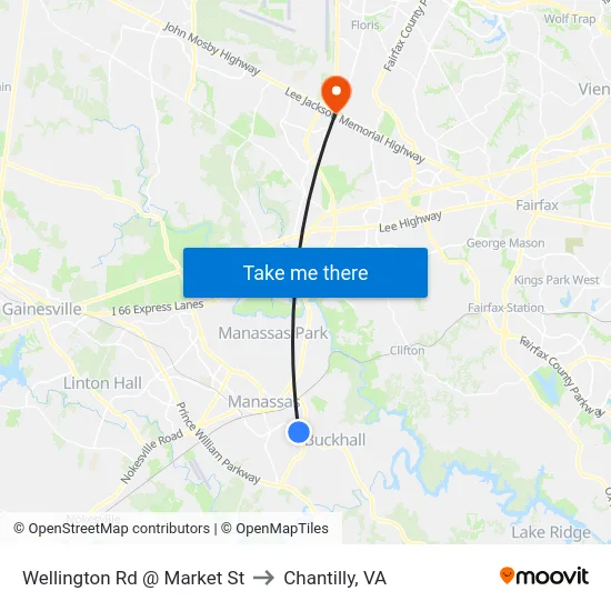 Wellington Rd @ Market St to Chantilly, VA map