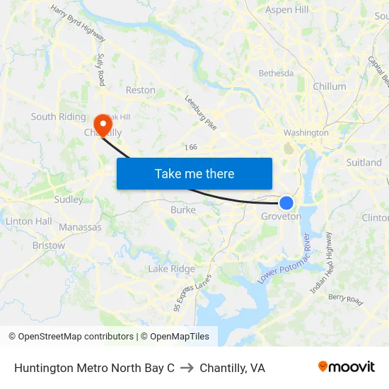 Huntington Metro North Bay C to Chantilly, VA map