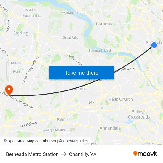 Bethesda Metro Station to Chantilly, VA map