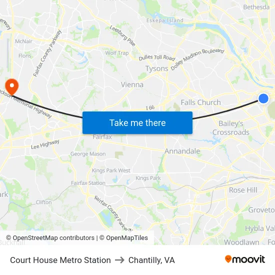 Court House Metro Station to Chantilly, VA map