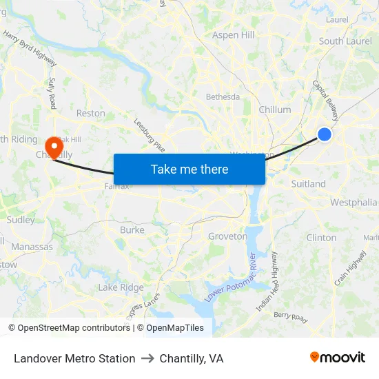 Landover Metro Station to Chantilly, VA map