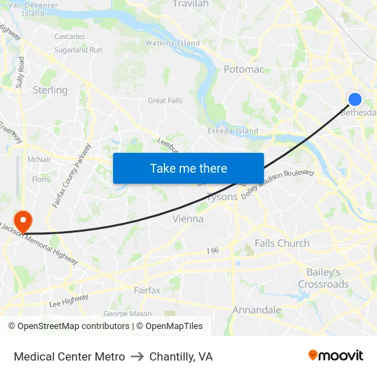 Medical Center Metro to Chantilly, VA map