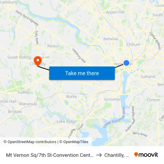 Mt Vernon Sq/7th St-Convention Center to Chantilly, VA map