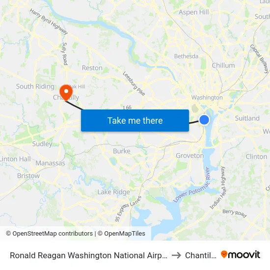 Ronald Reagan Washington National Airport Metrorail Station to Chantilly, VA map