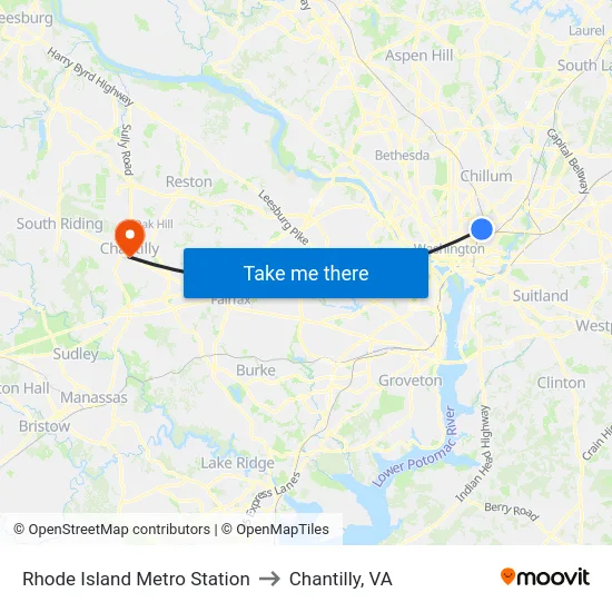Rhode Island Metro Station to Chantilly, VA map