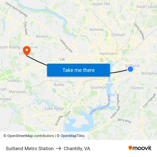 Suitland Metro Station to Chantilly, VA map