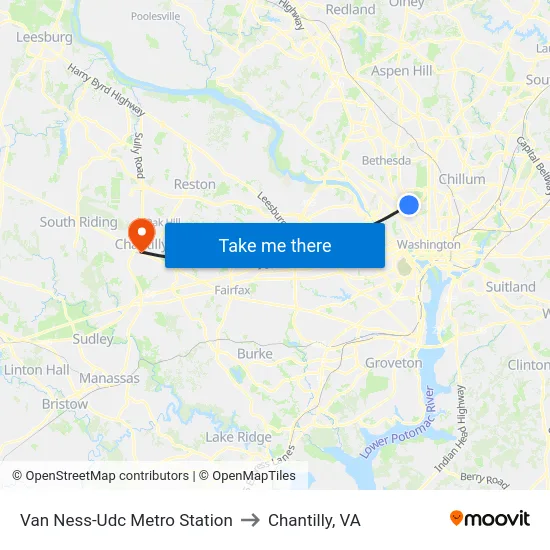Van Ness-Udc Metro Station to Chantilly, VA map