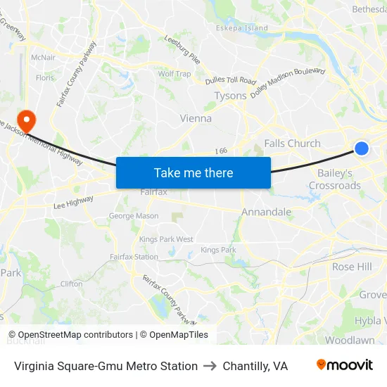 Virginia Square-Gmu Metro Station to Chantilly, VA map