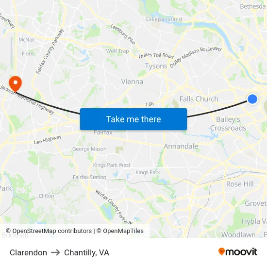Clarendon to Chantilly, VA map
