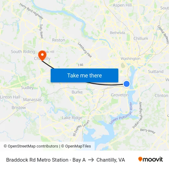 Braddock Rd Metro Station - Bay A to Chantilly, VA map
