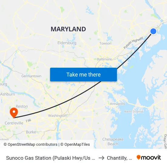 Sunoco Gas Station (Pulaski Hwy/Us 40) to Chantilly, VA map