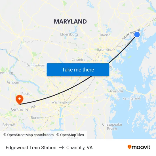 Edgewood Train Station to Chantilly, VA map