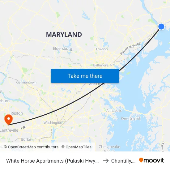 White Horse Apartments (Pulaski Hwy/Us 40) to Chantilly, VA map