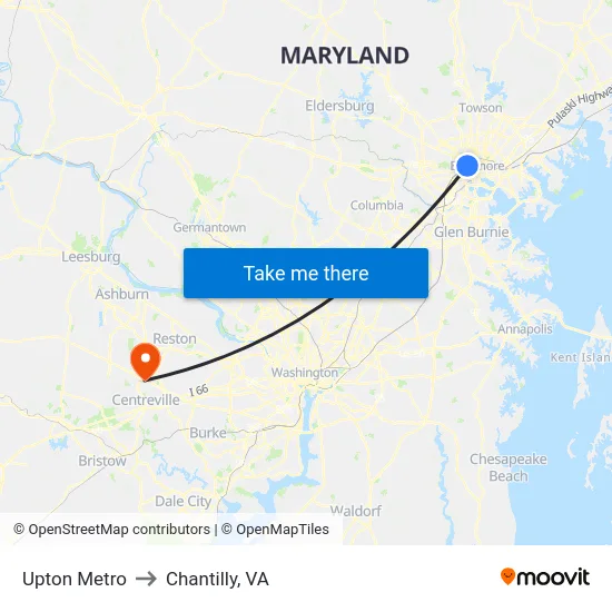 Upton Metro to Chantilly, VA map