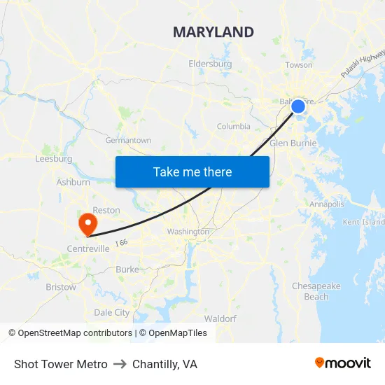 Shot Tower Metro to Chantilly, VA map