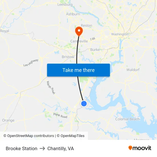 Brooke Station to Chantilly, VA map
