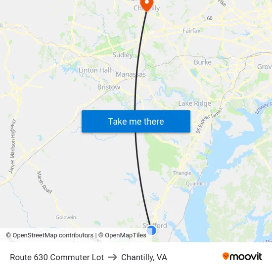 Route 630 Commuter Lot to Chantilly, VA map