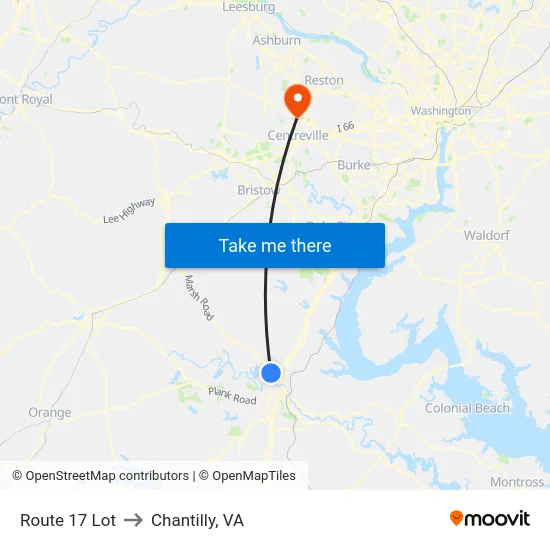 Route 17 Lot to Chantilly, VA map
