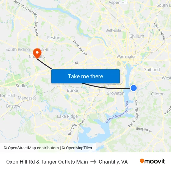 Oxon Hill Rd & Tanger Outlets Main to Chantilly, VA map