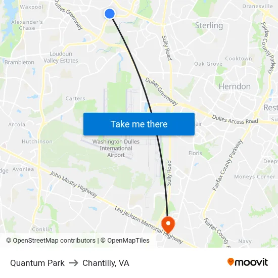 Quantum Park to Chantilly, VA map