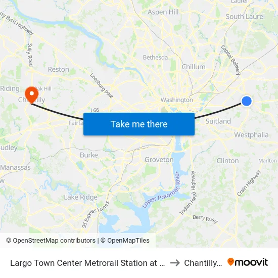 Largo Town Center Metrorail Station at Bus Bay F to Chantilly, VA map
