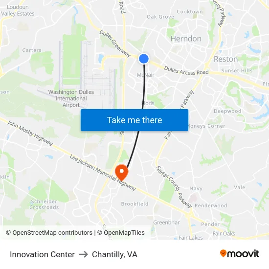Innovation Center to Chantilly, VA map