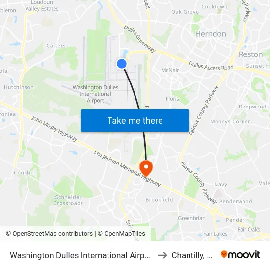 Washington Dulles International Airport to Chantilly, VA map