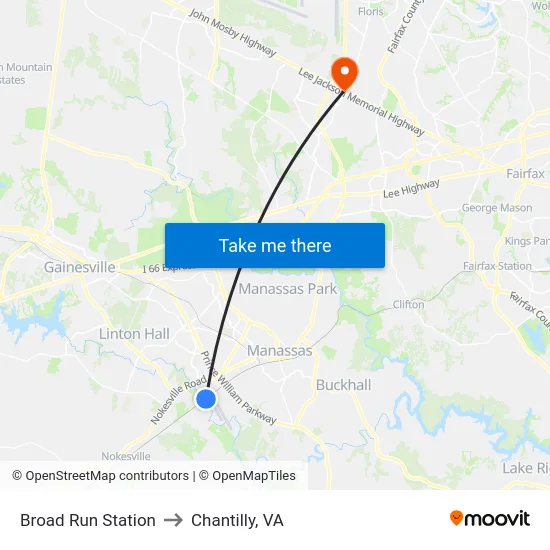 Broad Run Station to Chantilly, VA map