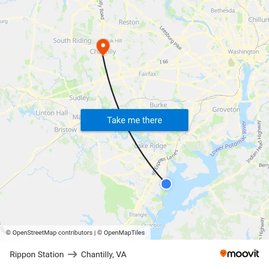 Rippon Station to Chantilly, VA map