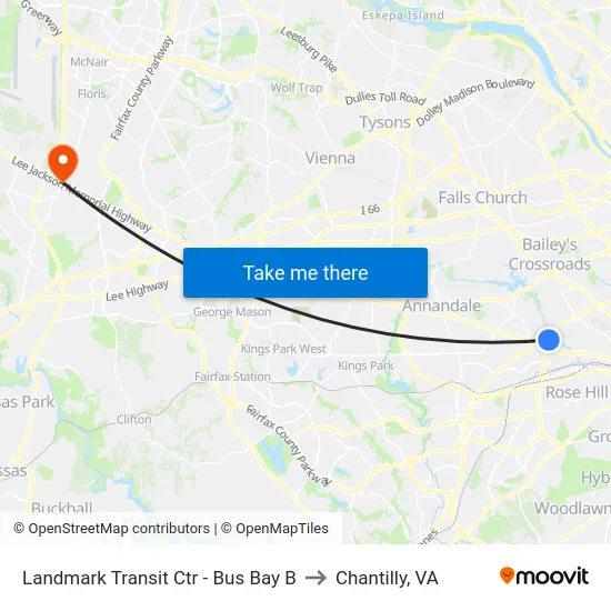 Landmark Transit Ctr - Bus Bay B to Chantilly, VA map