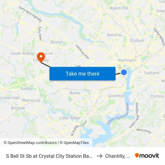 S Bell St Sb at Crystal City Station Bay A to Chantilly, VA map