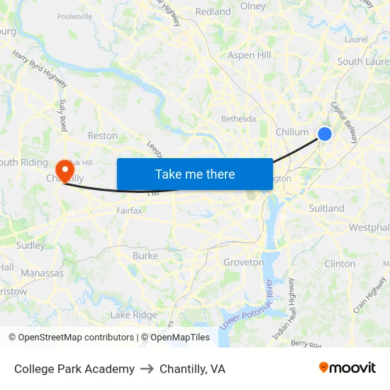 College Park Academy to Chantilly, VA map