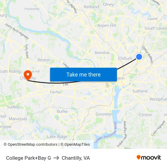 College Park+Bay G to Chantilly, VA map