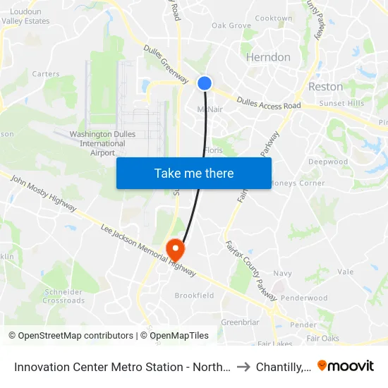 Innovation Center Metro Station - North Bus Bay to Chantilly, VA map