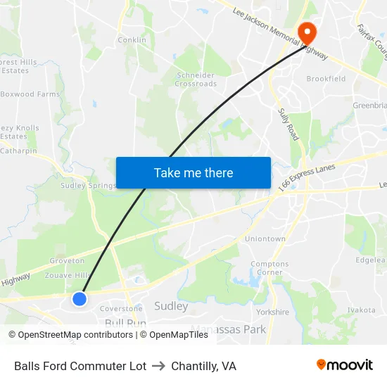 Balls Ford Commuter Lot to Chantilly, VA map