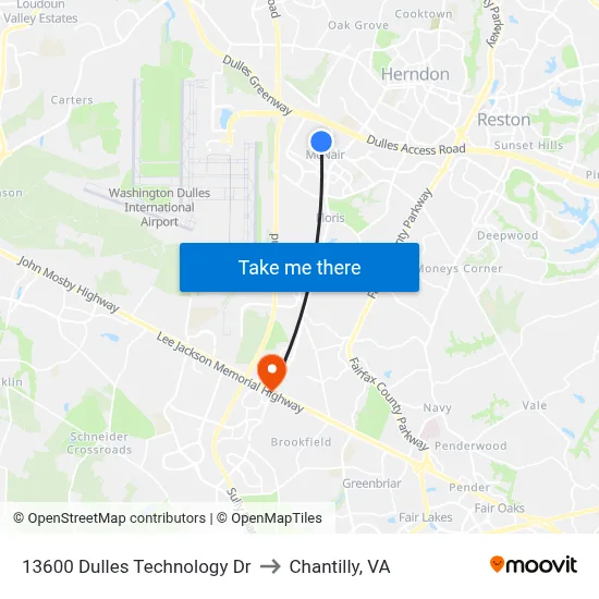 13600 Dulles Technology Dr to Chantilly, VA map