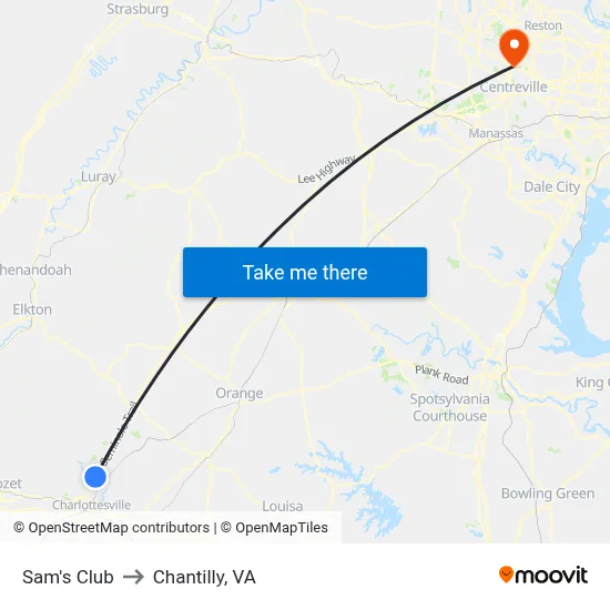 Sam's Club to Chantilly, VA map