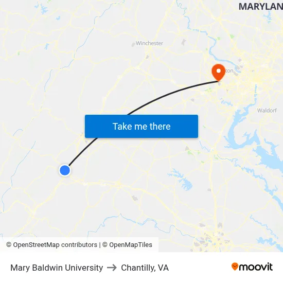 Mary Baldwin University to Chantilly, VA map