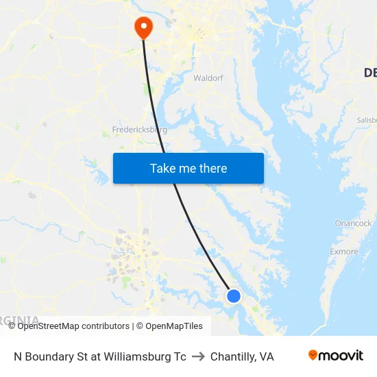 N Boundary St at Williamsburg Tc to Chantilly, VA map