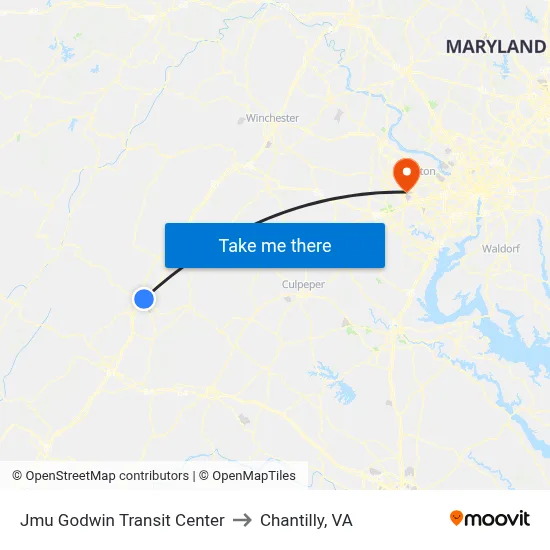 Jmu Godwin Transit Center to Chantilly, VA map