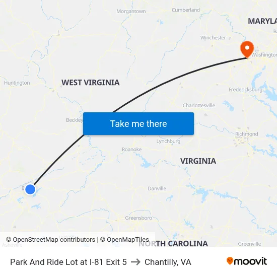 Park And Ride Lot at I-81 Exit 5 to Chantilly, VA map