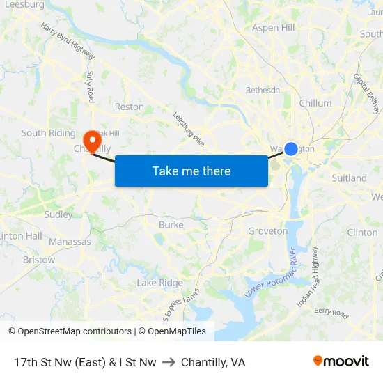 17th St Nw (East) & I St Nw to Chantilly, VA map